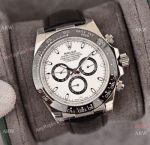 Best Quality Copy Rolex Daytona Watch White Dial Black Leather Strap 43mm